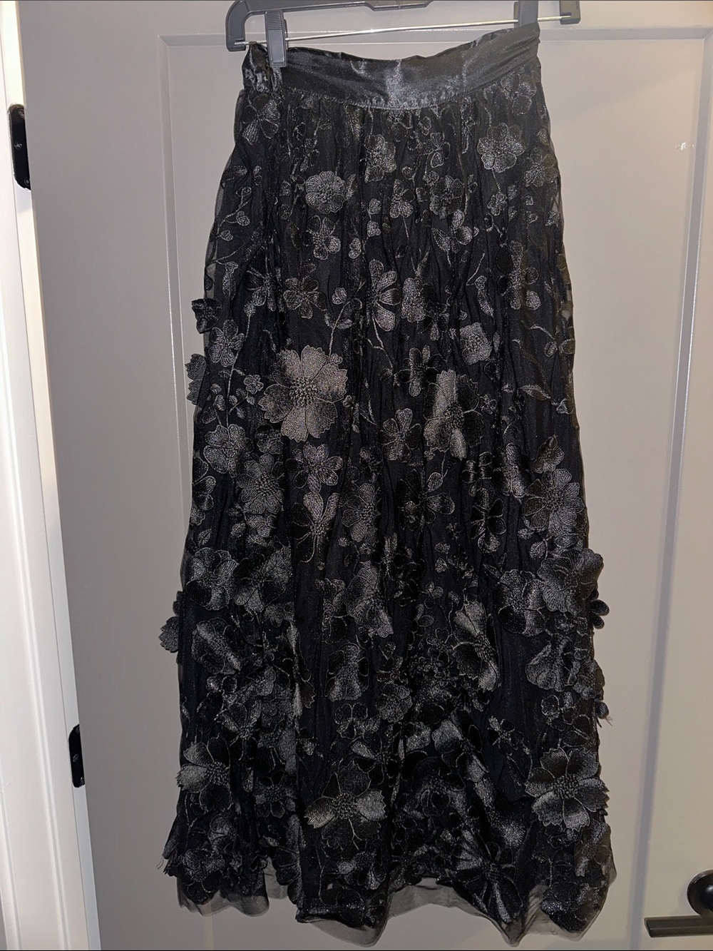 Sugar Thrillz Black Floral Appliqué Midi Skirt